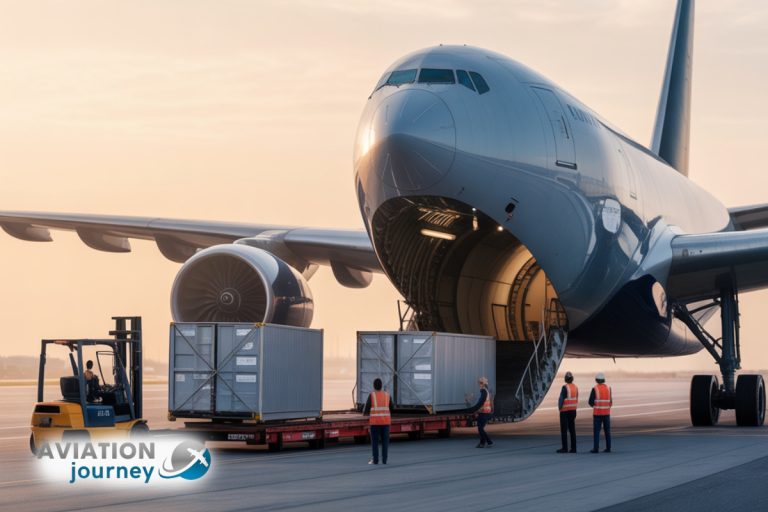 freight plane transporting international cargo across global skies